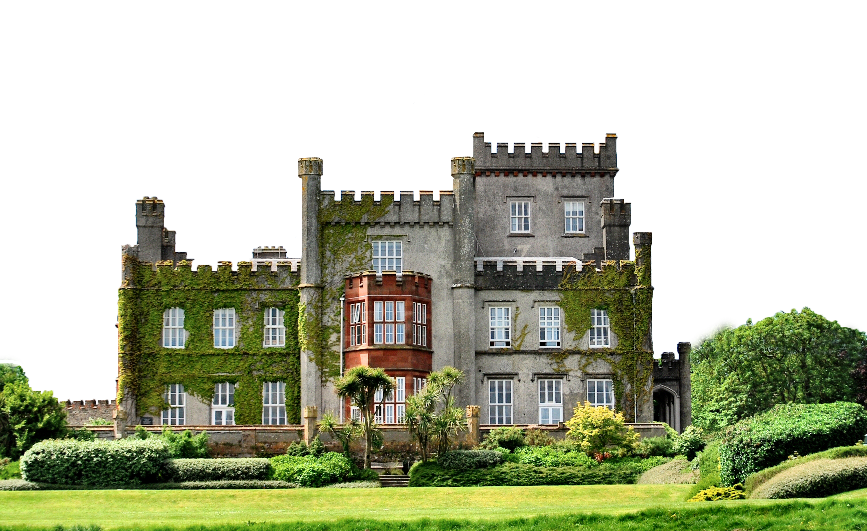 Haunted Castle gray building near trees and plants transparent background PNG free download