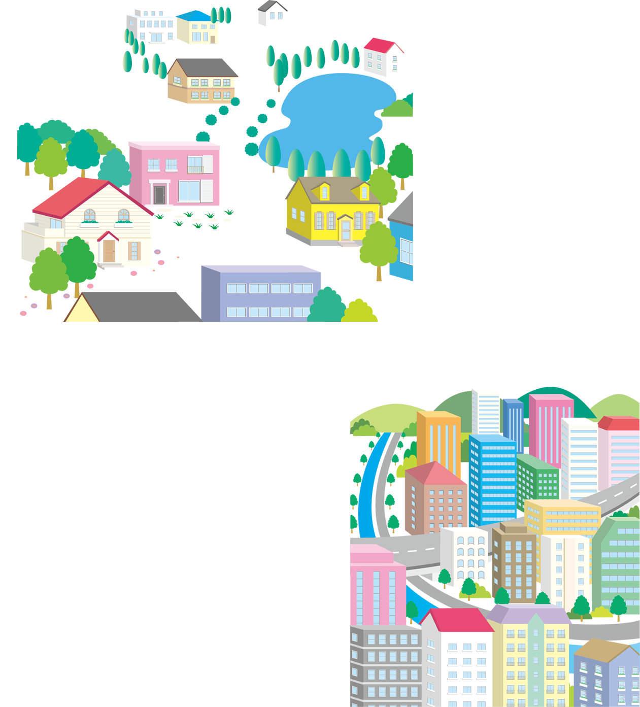 rural area cartoon illustration cartoon city buildings and countryside cottage