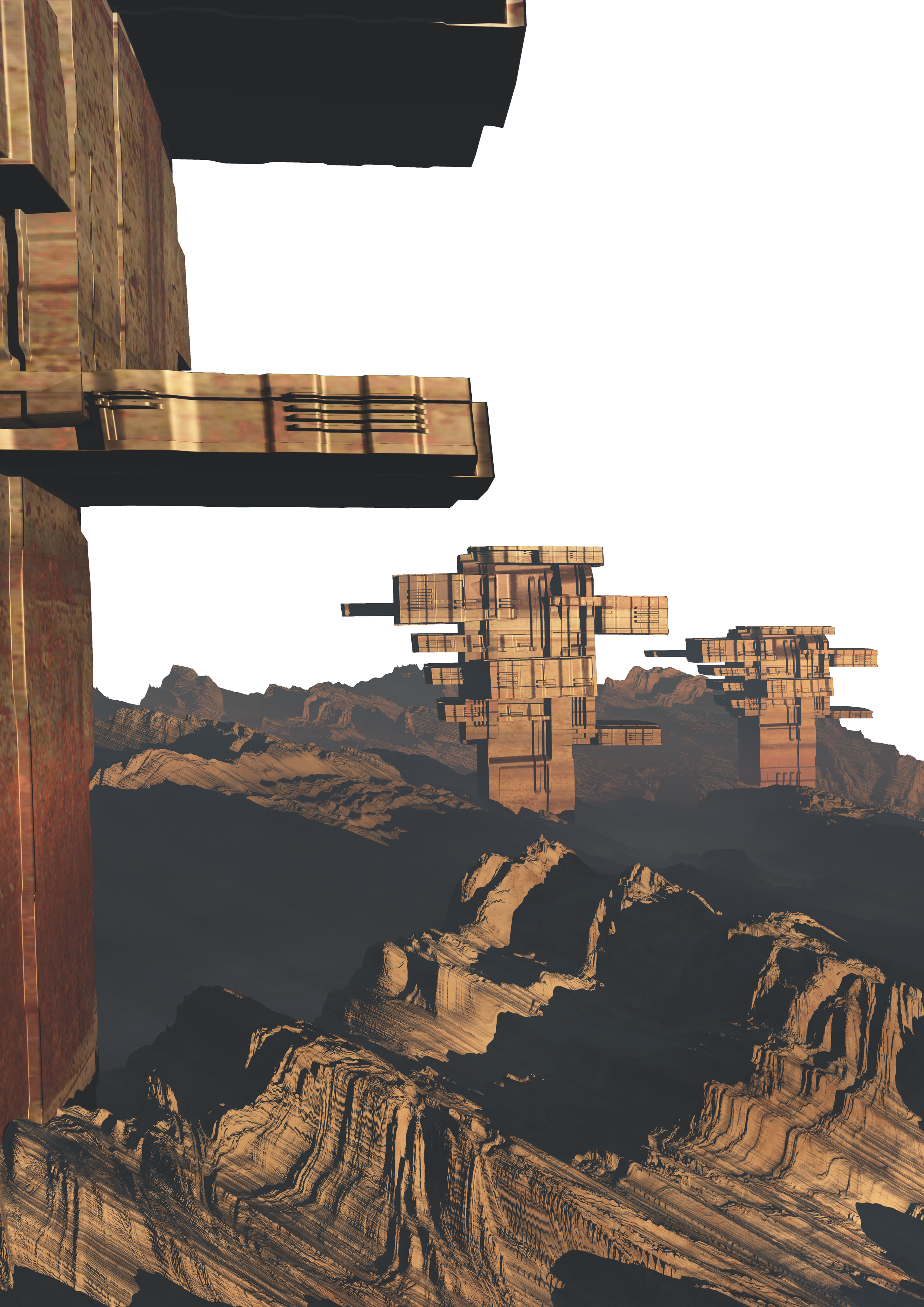 Sc fi buildings brown rock formation during daytime transparent background PNG free download