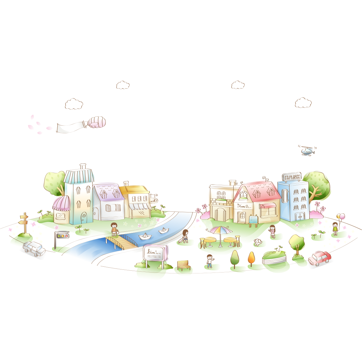 tiananmen square illustration hand painted town square building