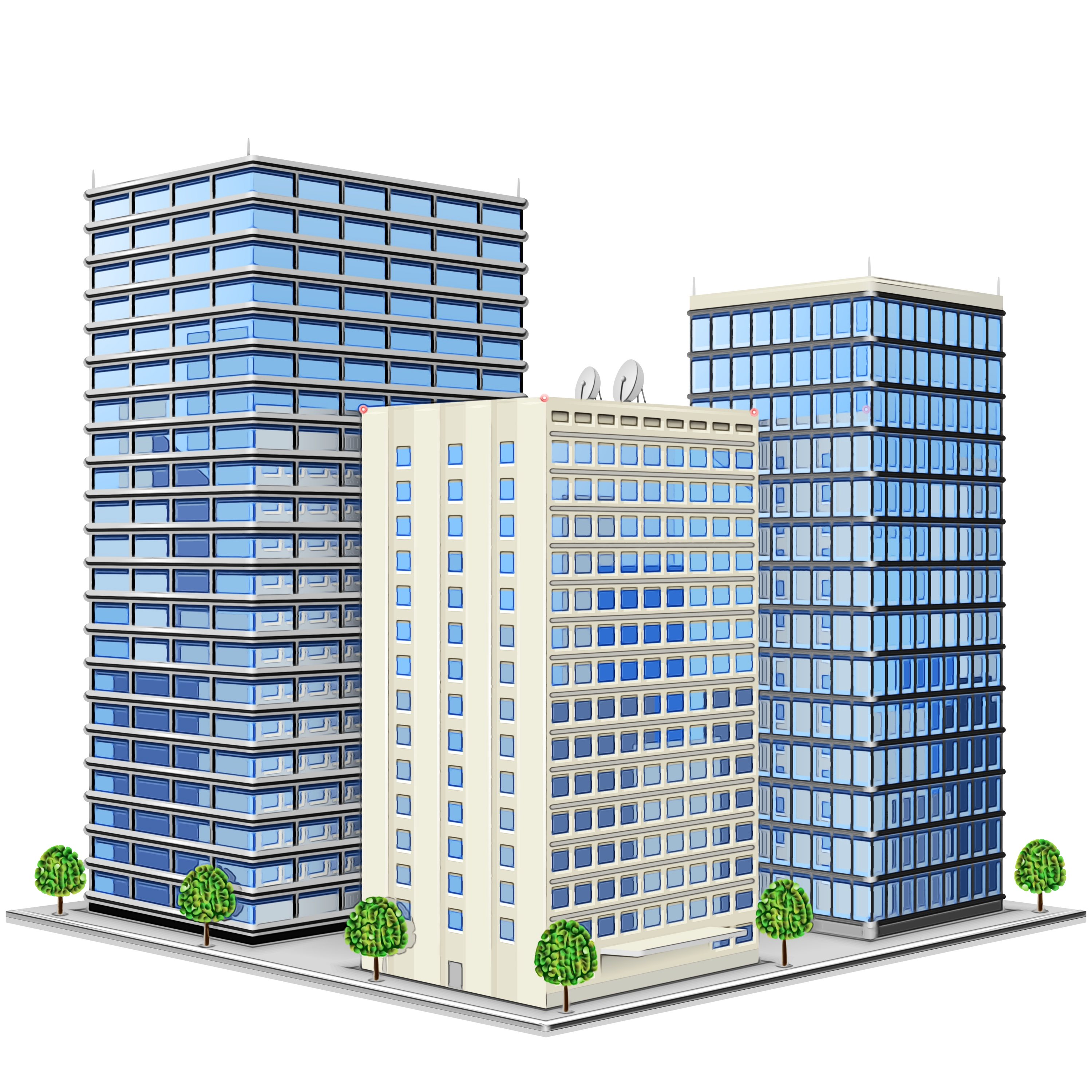 Tower block condominium metropolitan area building commercial building Watercolor Paint Wet Ink Property Human Settlement Real Estate Mixeduse transparent background PNG free download