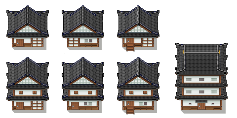 Traditional Japanese Buildings Tiles gray and brown story and multi story houses illustration transparent background PNG free download.png