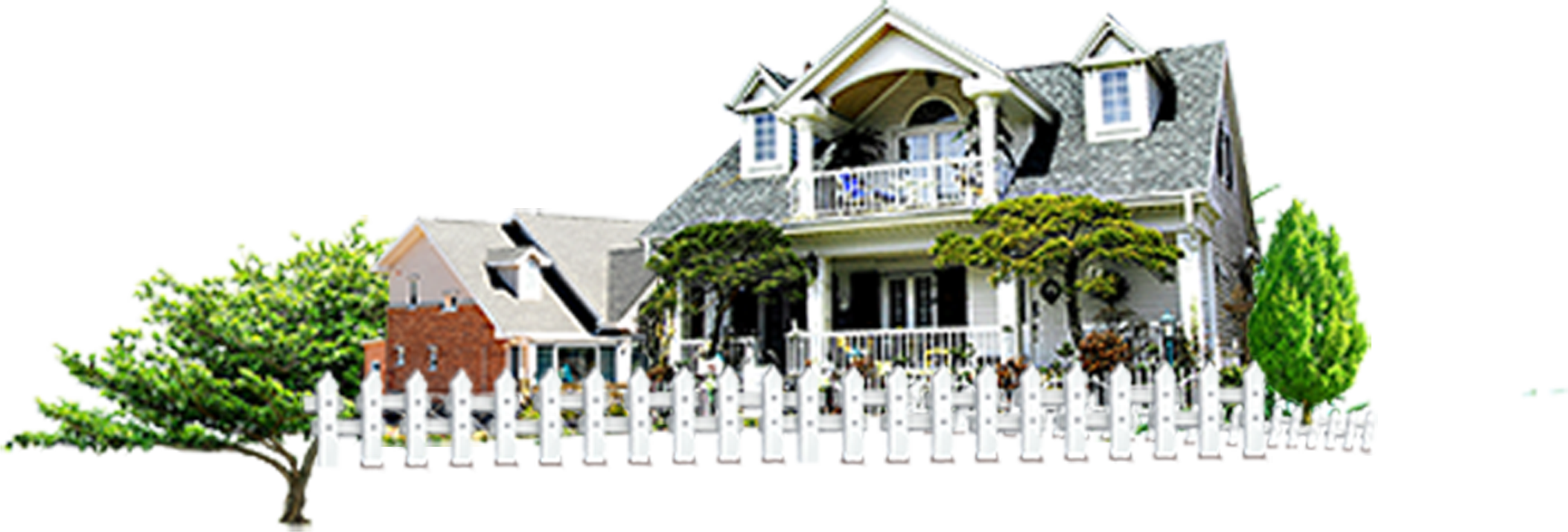 white home fence building
