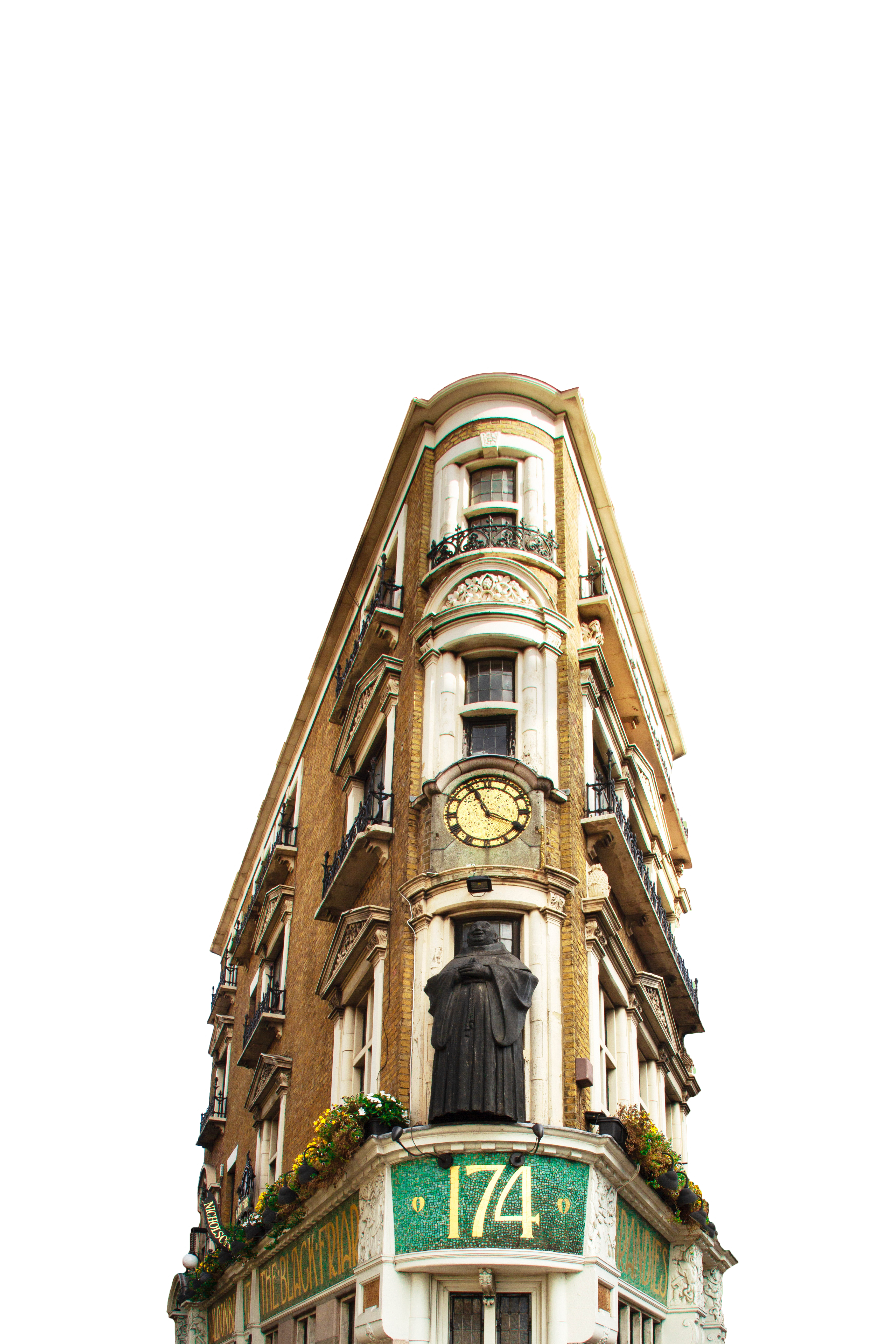 Beige building with analog clock illustration transparent bac