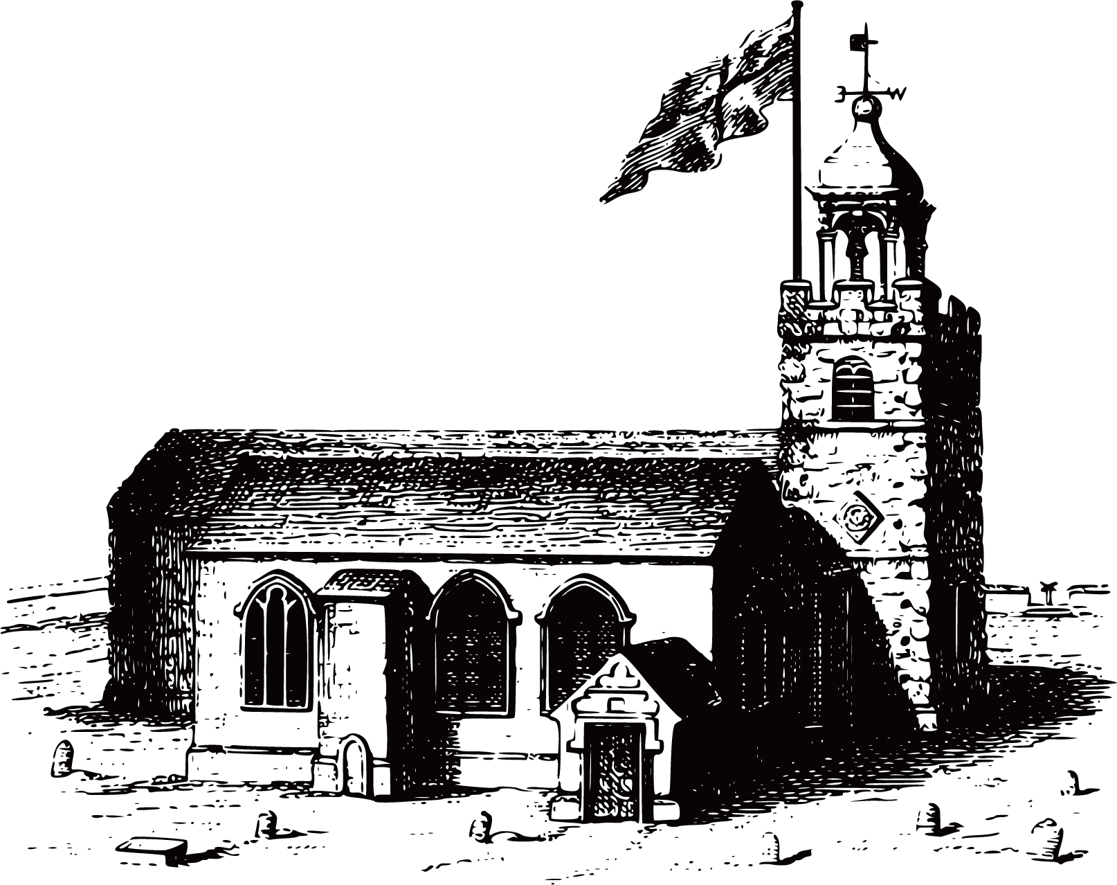 black and white building church illustration founder continental building