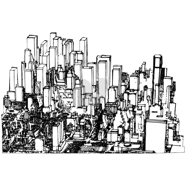 BLACK AND WHITE S high rise buildings artwork transparent bac