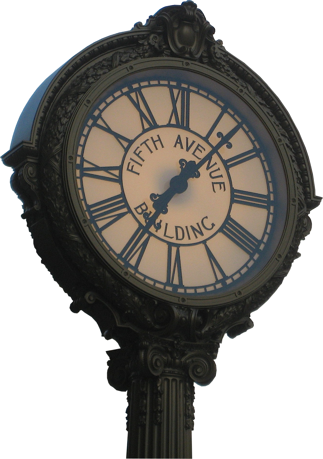 Black Fifth Avenue Building tower clock transparent bac