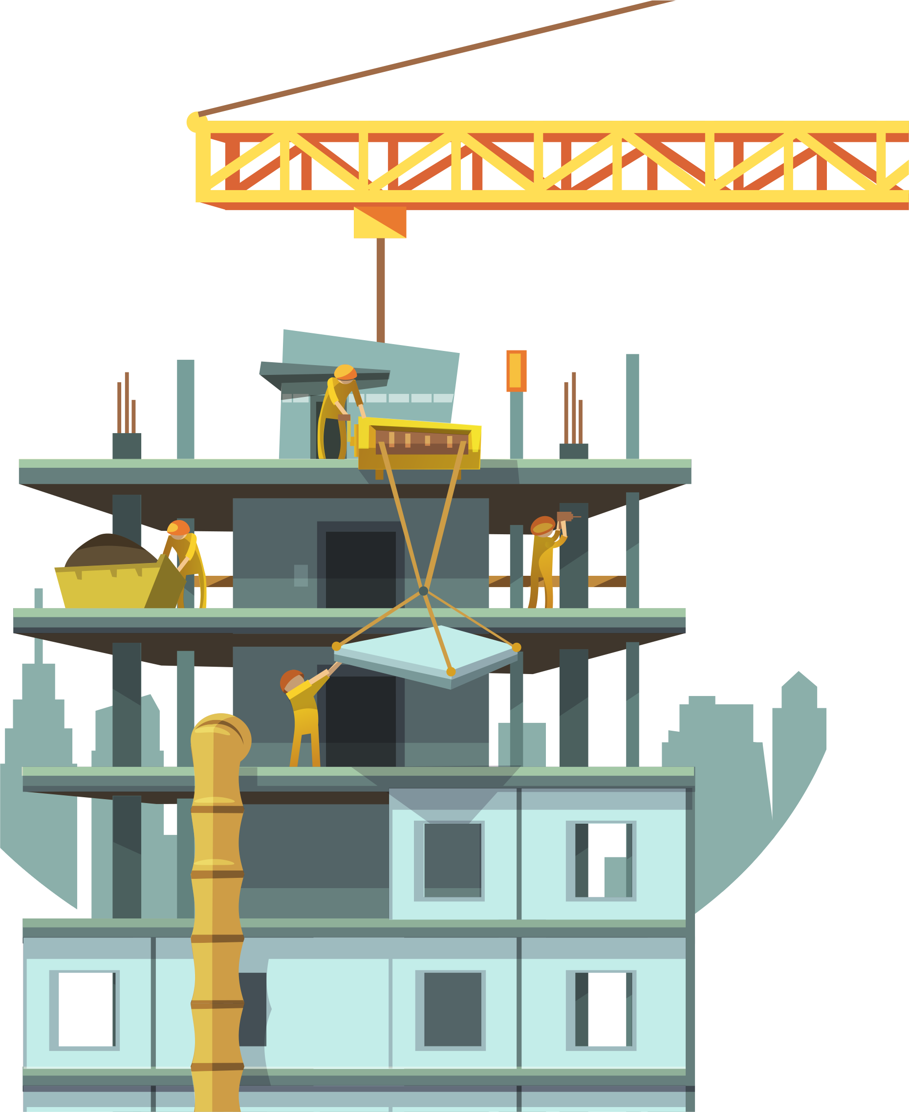 Building Construction Construction Worker Heavy Machinery House Line Elevation transparent bac