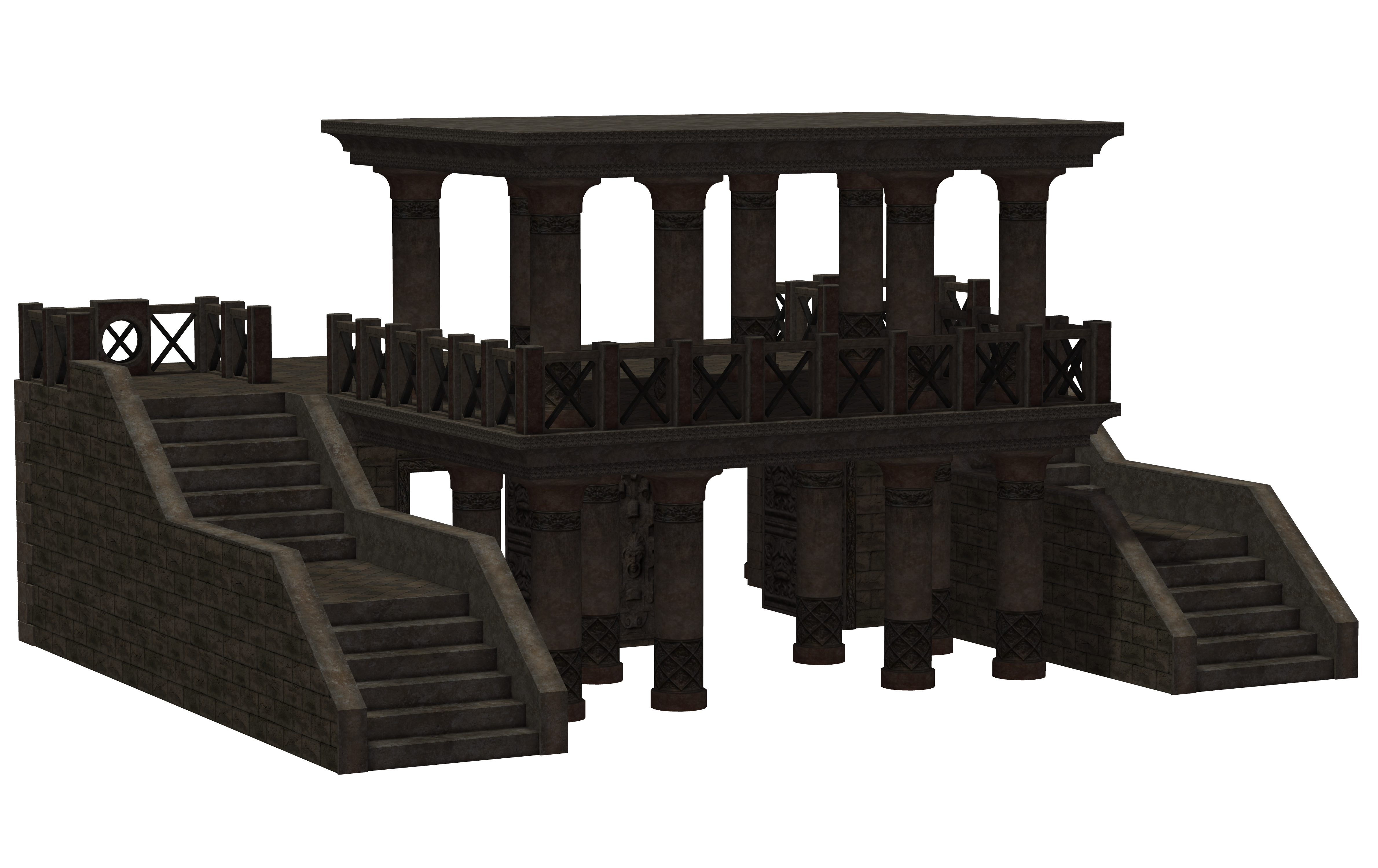 Building Dragon Port brown concrete gazebu with stairs transparent bac
