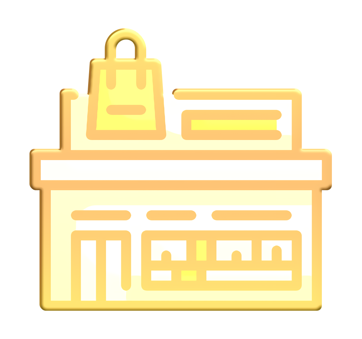 Building icon Store icon Shop icon Yellow Text Logo t