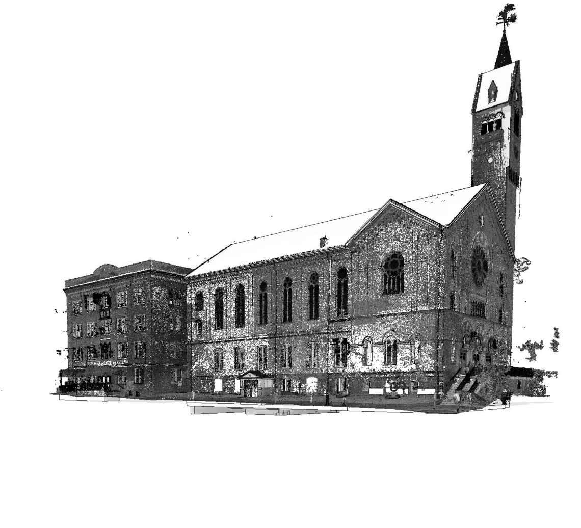 Grey Point Cloud Brick Church with Steeple
