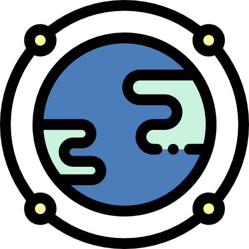 Blue Globe Icon with Orbit Ring
