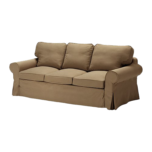 Tan Three-Seat Sofa with Rolled Arms