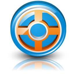 Glossy Blue Target Icon with Orange Crosshair