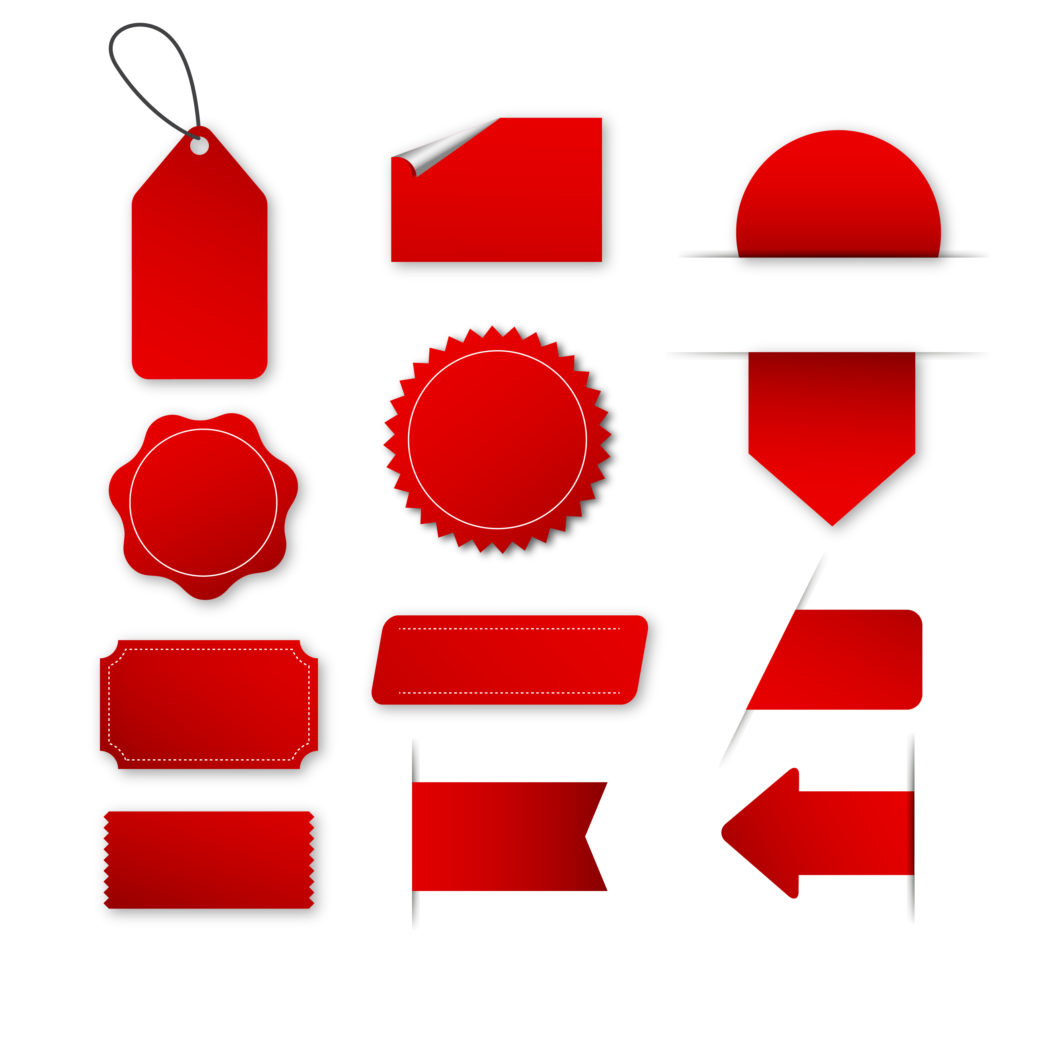Red Sale Tags, Badges and Ribbons Set