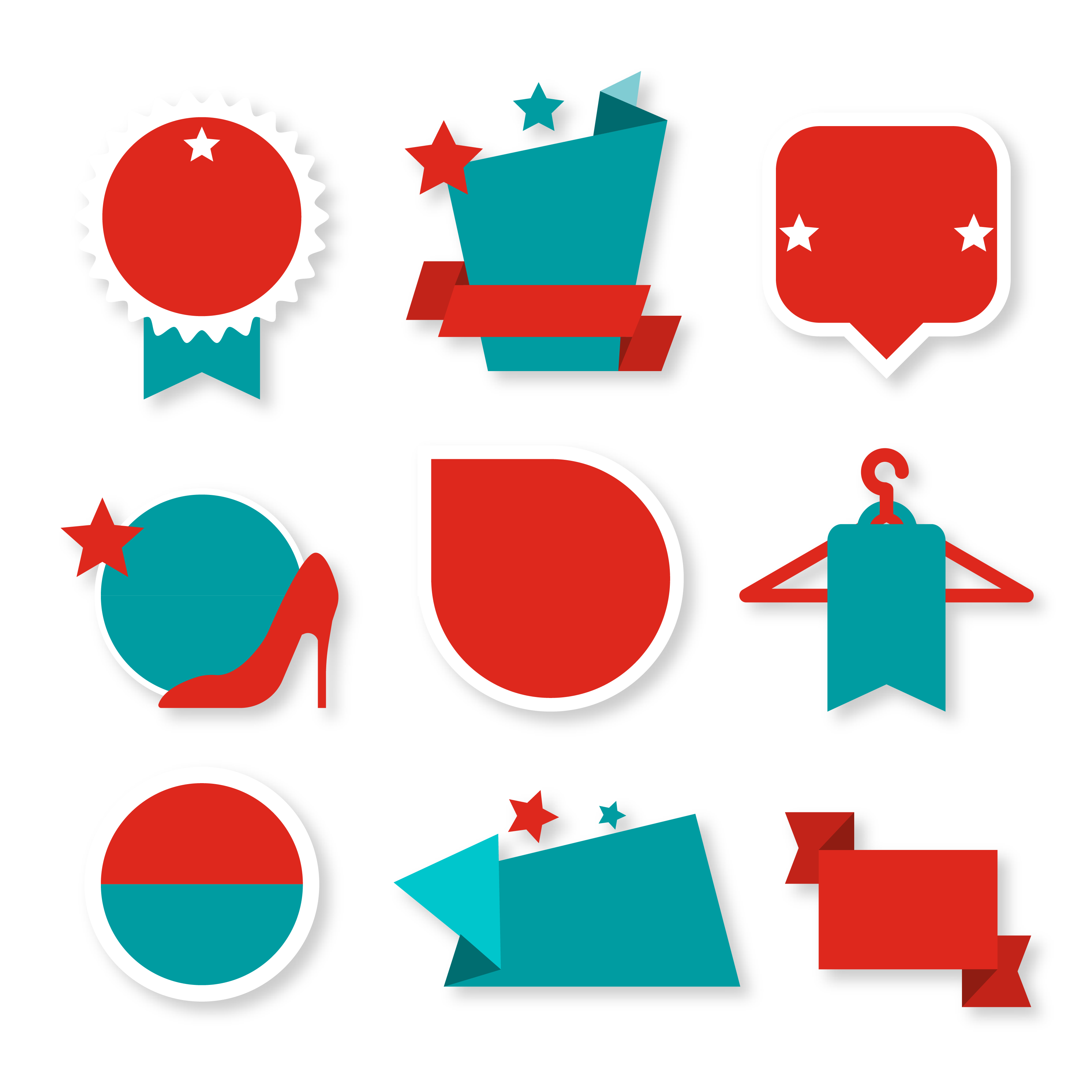 Red and Teal Flat Badge Set