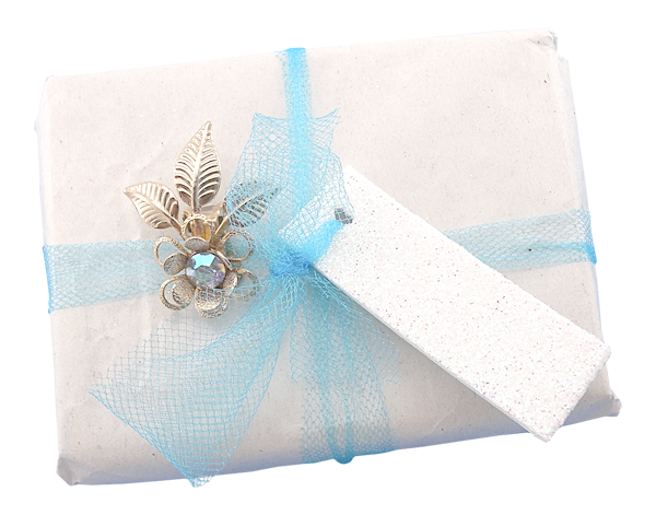White Gift Box Blue Ribbon Tag