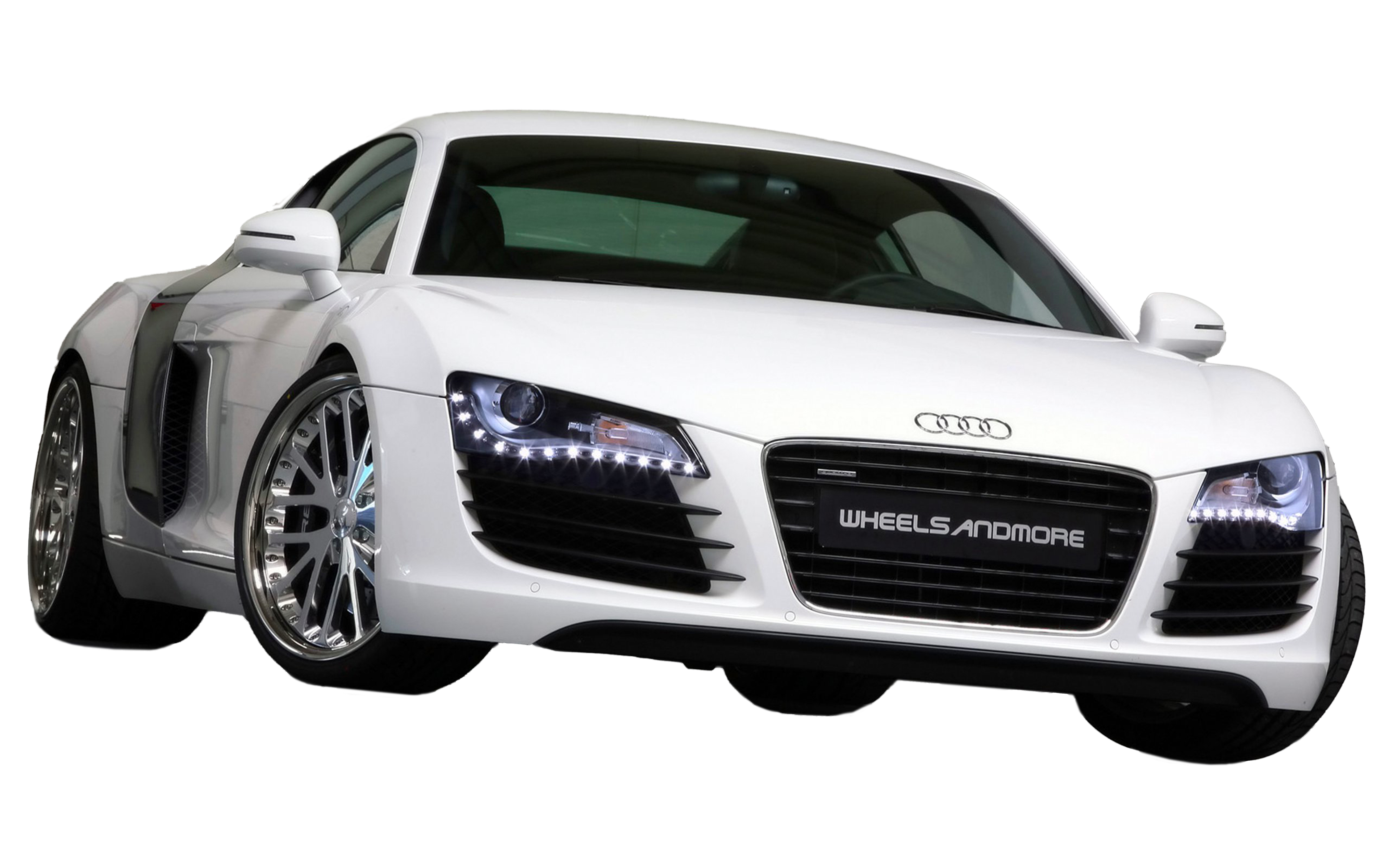 White Sports Car, Chrome Wheels Front View