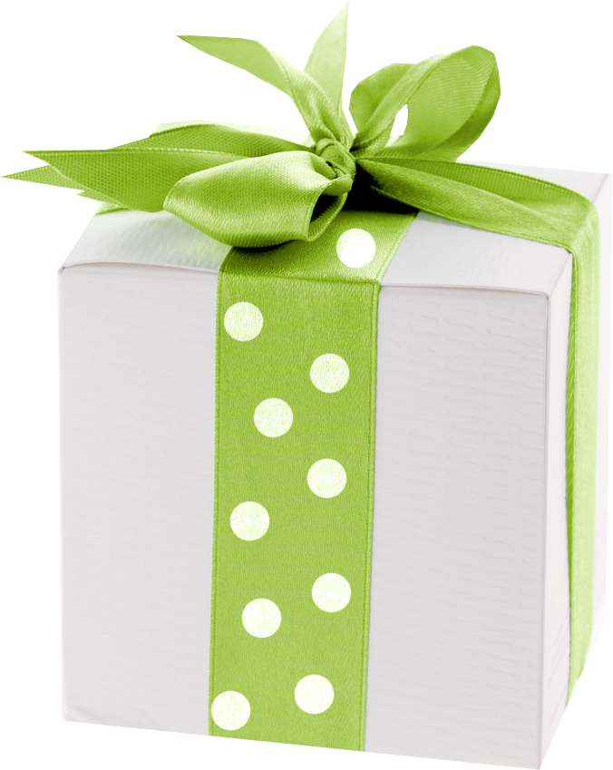 White Gift Box Green Ribbon