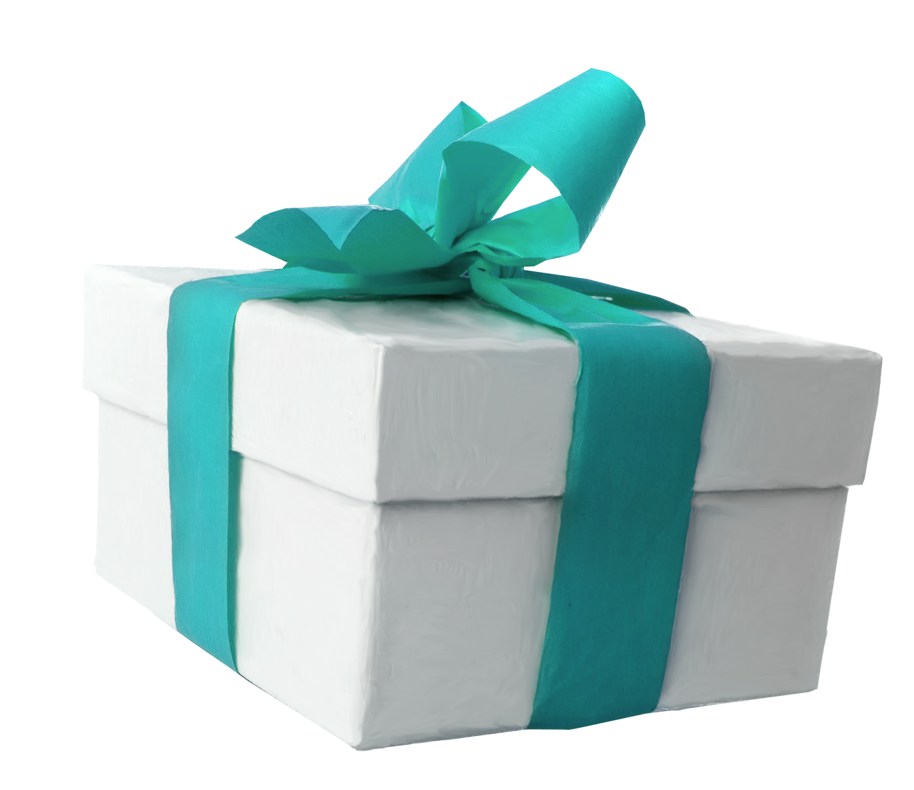 White Gift Box Teal Ribbon