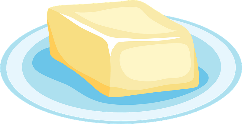 Butter Block On Blue Plate Cartoon Graphic Transparent PNG Image