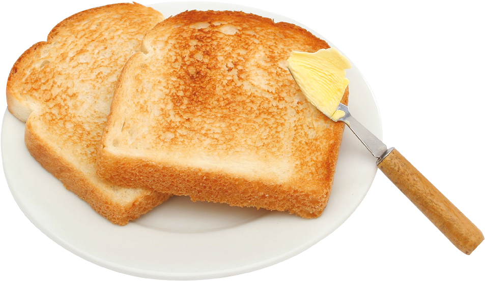 Buttered Toast Slices On Plate With Butter Knife Transparent PNG Image