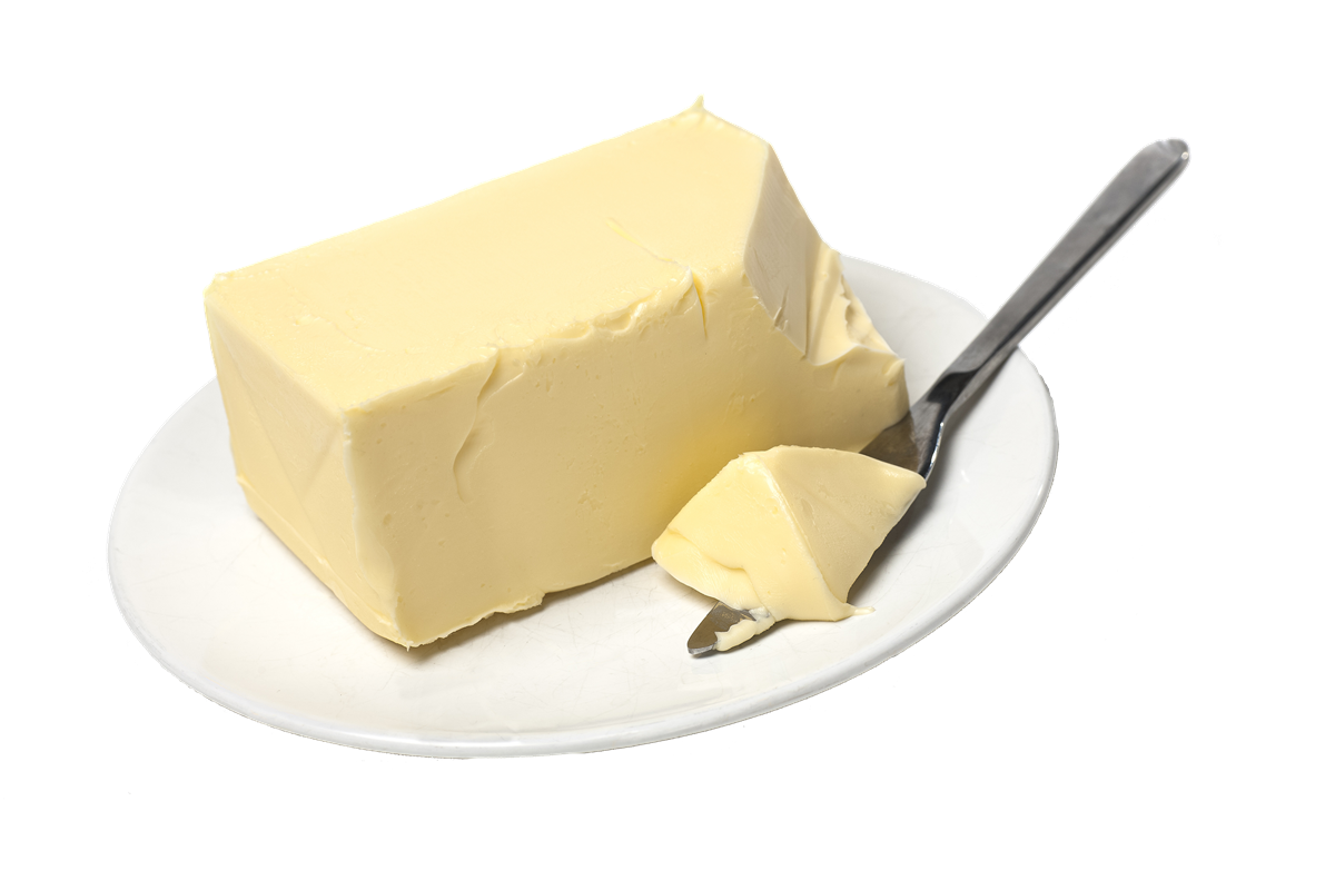 Fresh Butter Block On White Plate With Knife Transparent PNG Image