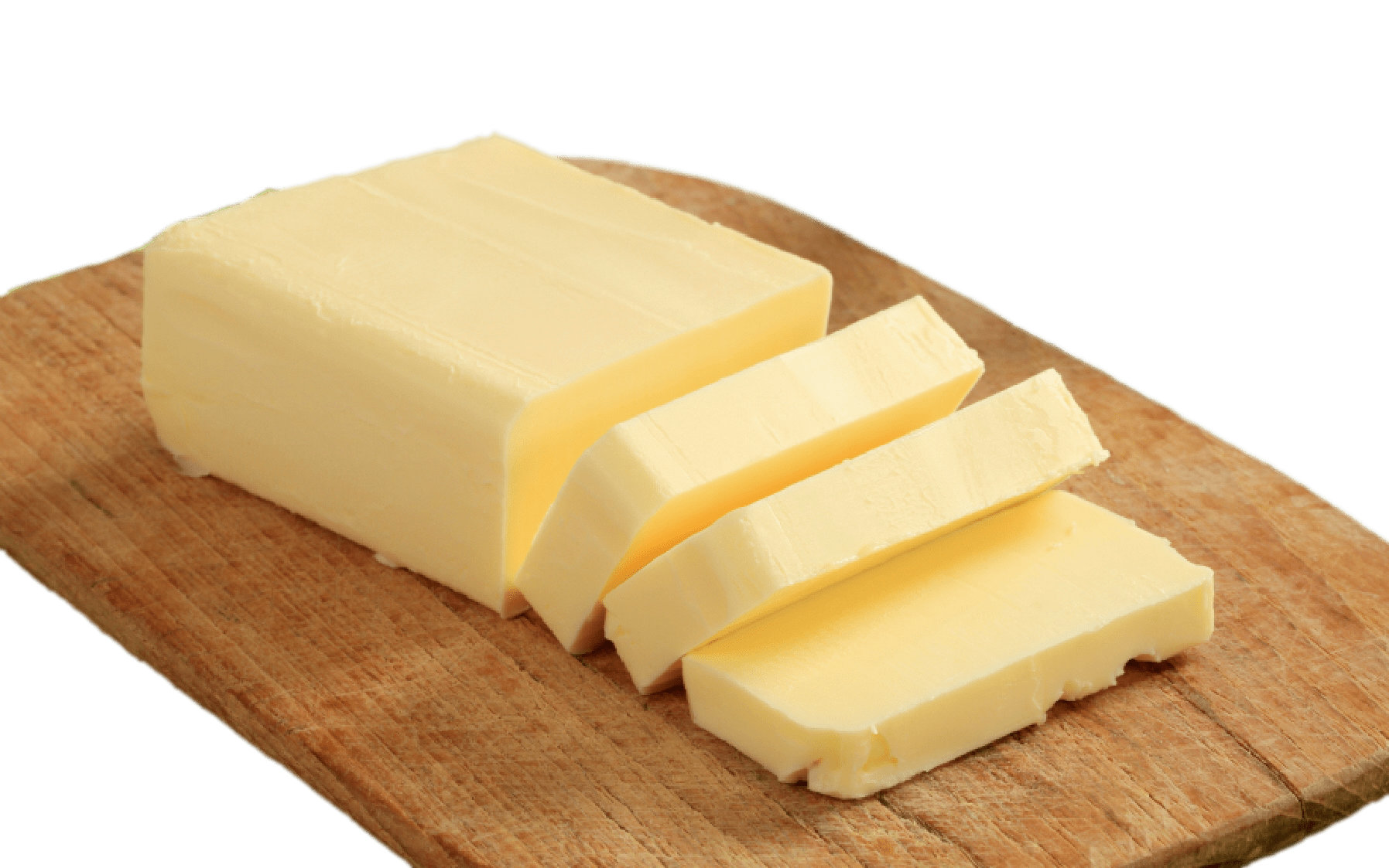 Sliced Yellow Butter Block On Wooden Board Transparent PNG Image