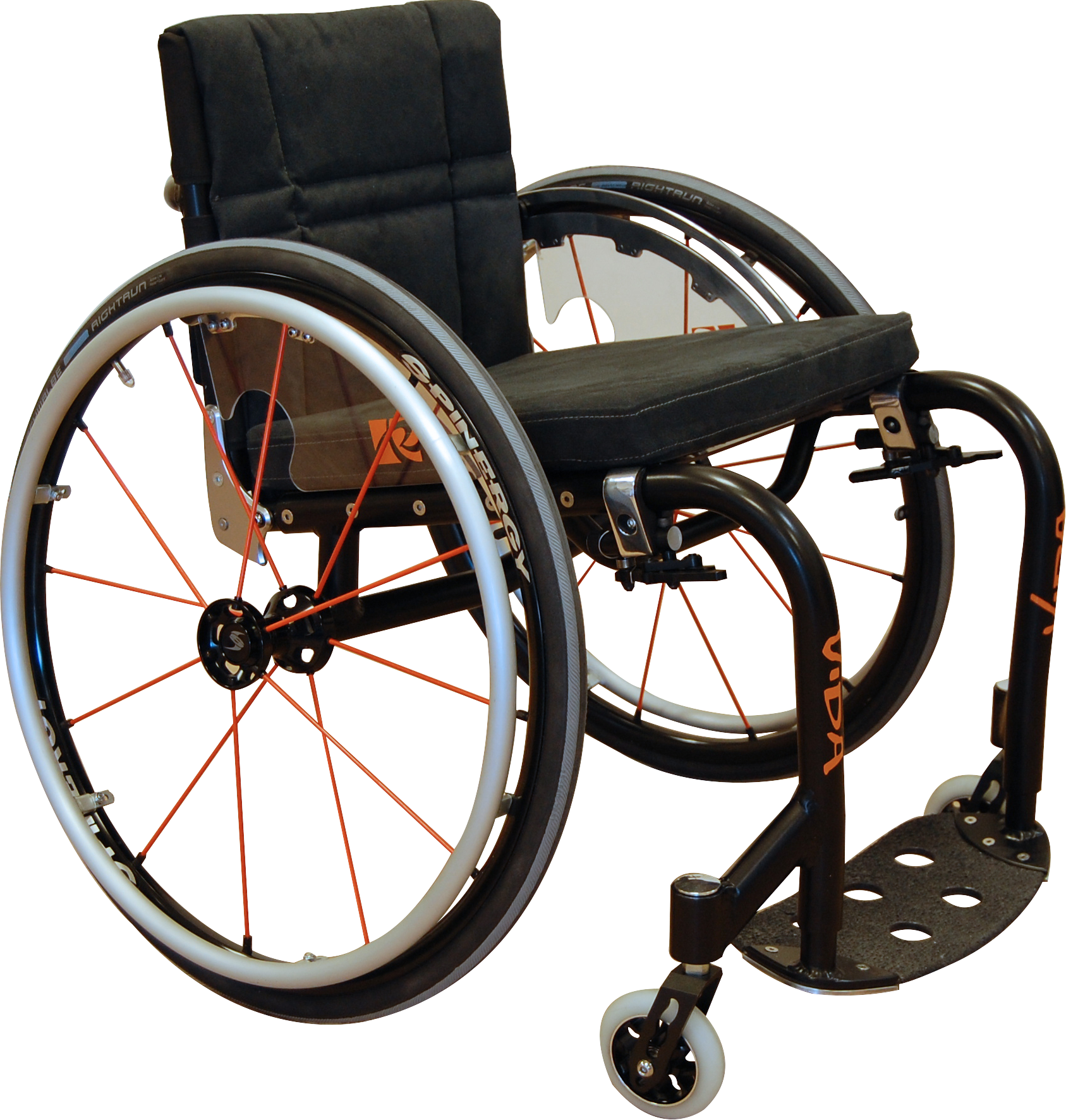 Black sports style manual wheelchair with large rear wheels Isolated Transparent Background PNG Image