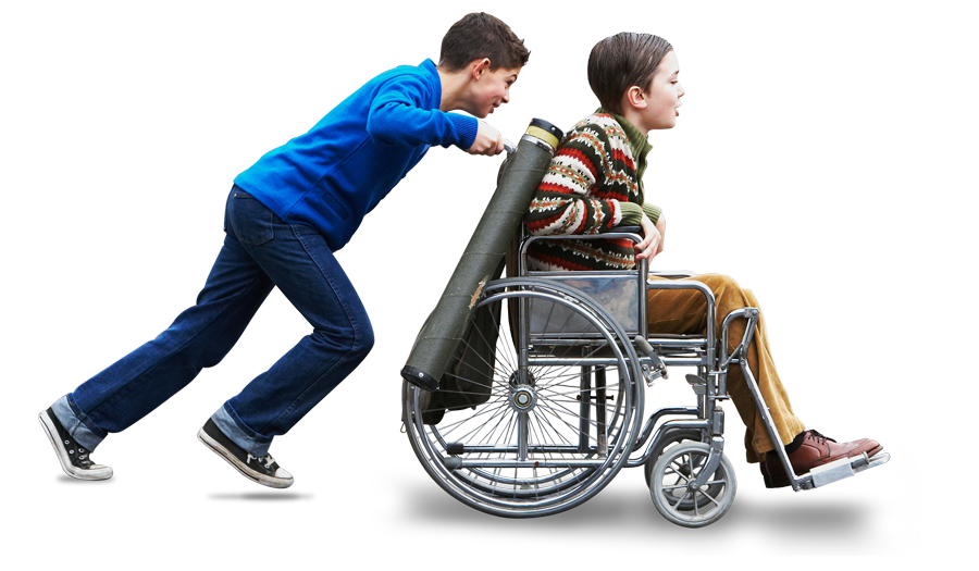 Caregiver pushing older adult in manual wheelchair Cartoon Illustration Transparent PNG Image