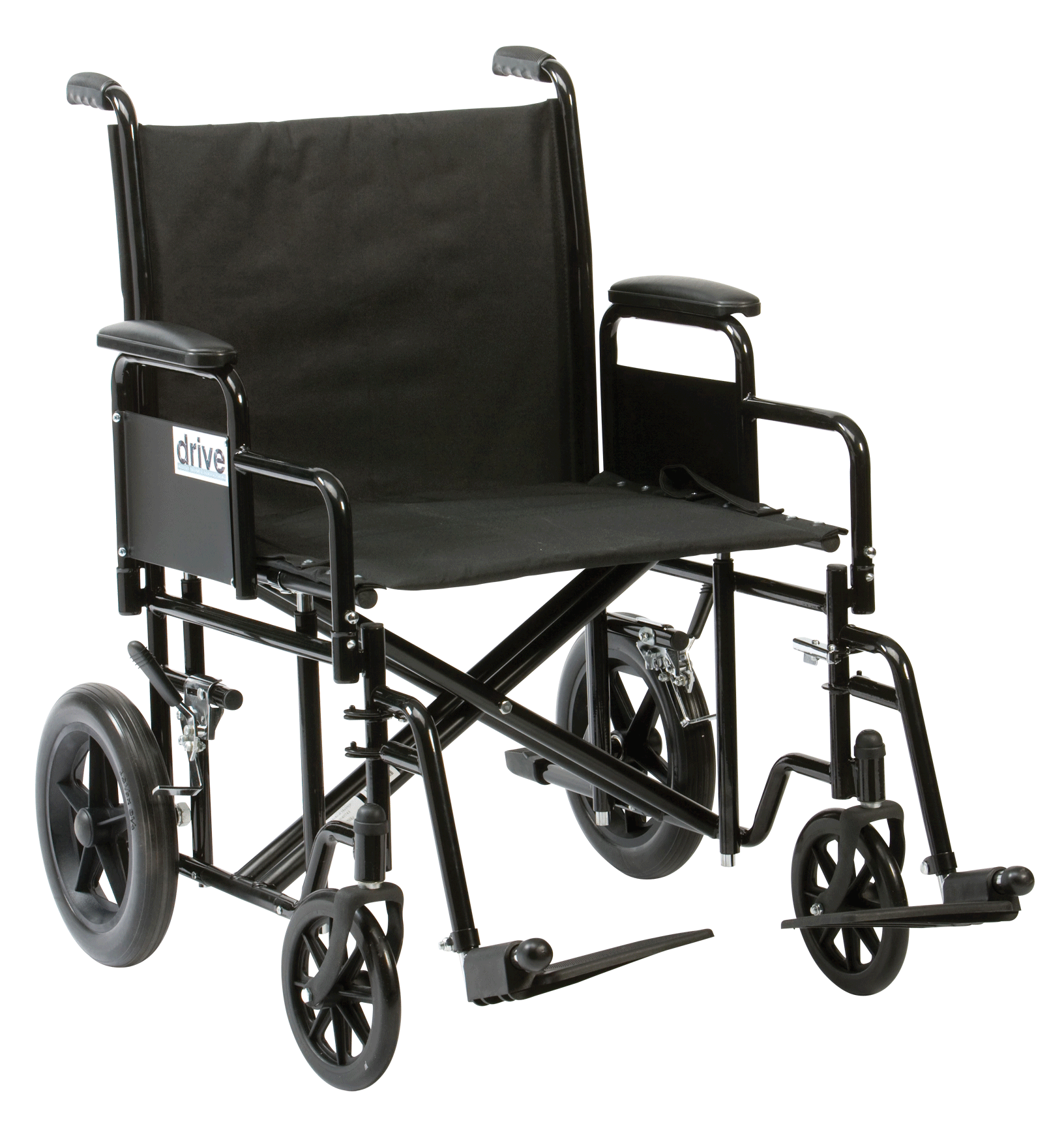 Compact black transport wheelchair with small rear wheels Isolated Transparent Background PNG Image