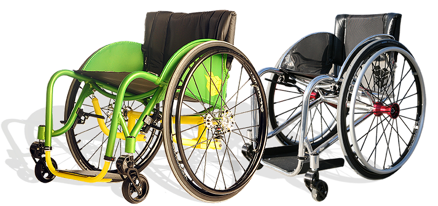 Green and black sports wheelchairs side by side Isolated Transparent Background PNG Image