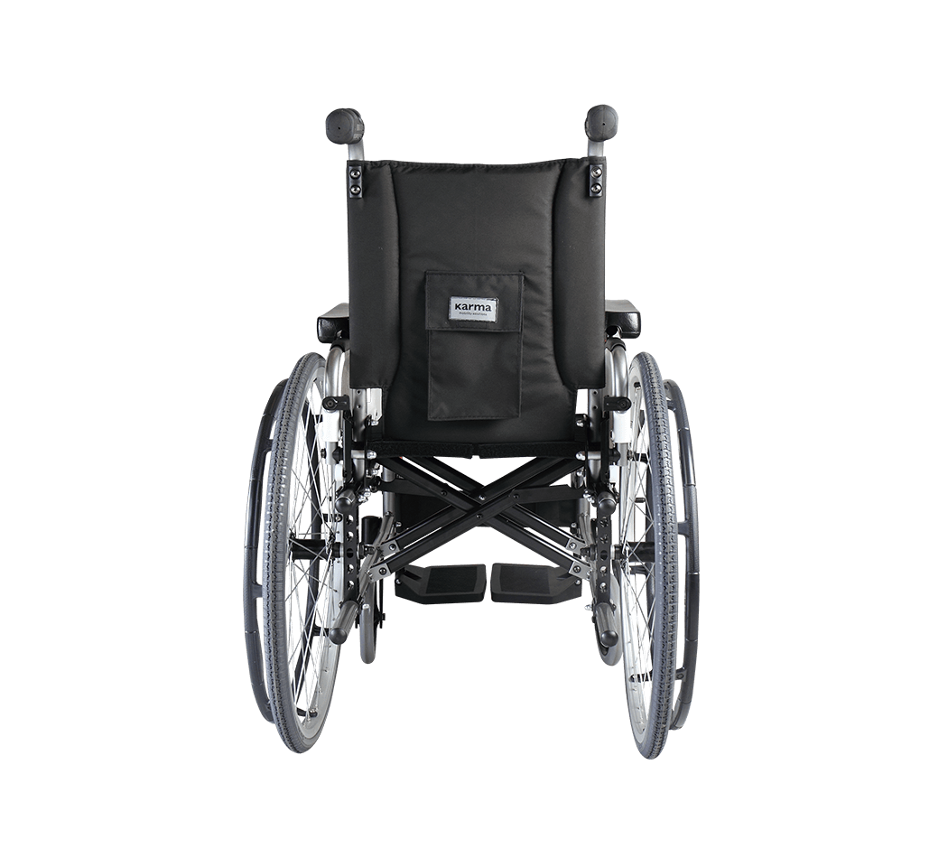 Manual wheelchair rear view with black seat and large wheels Isolated Transparent Background PNG Image