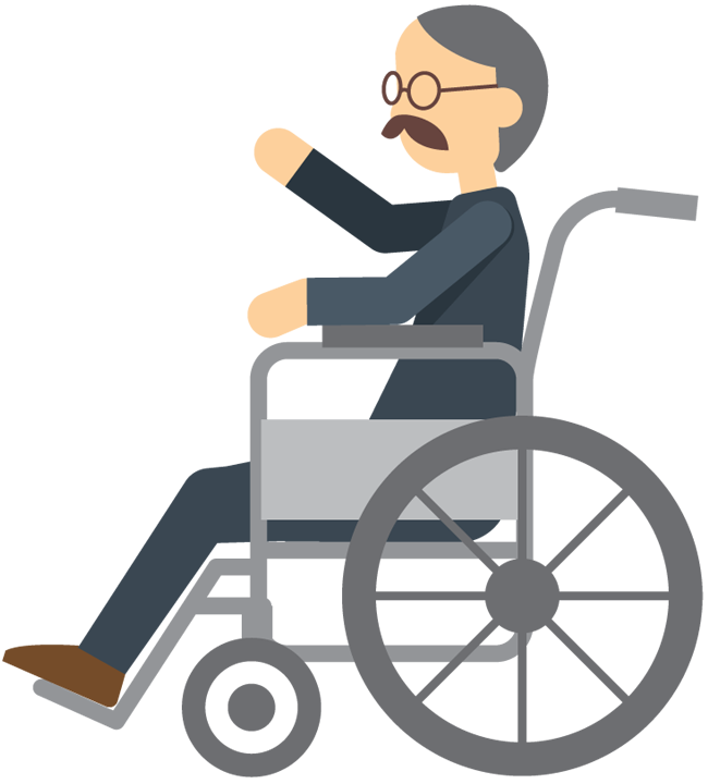 Senior man in wheelchair waving flat vector Cartoon Illustration Transparent PNG Image