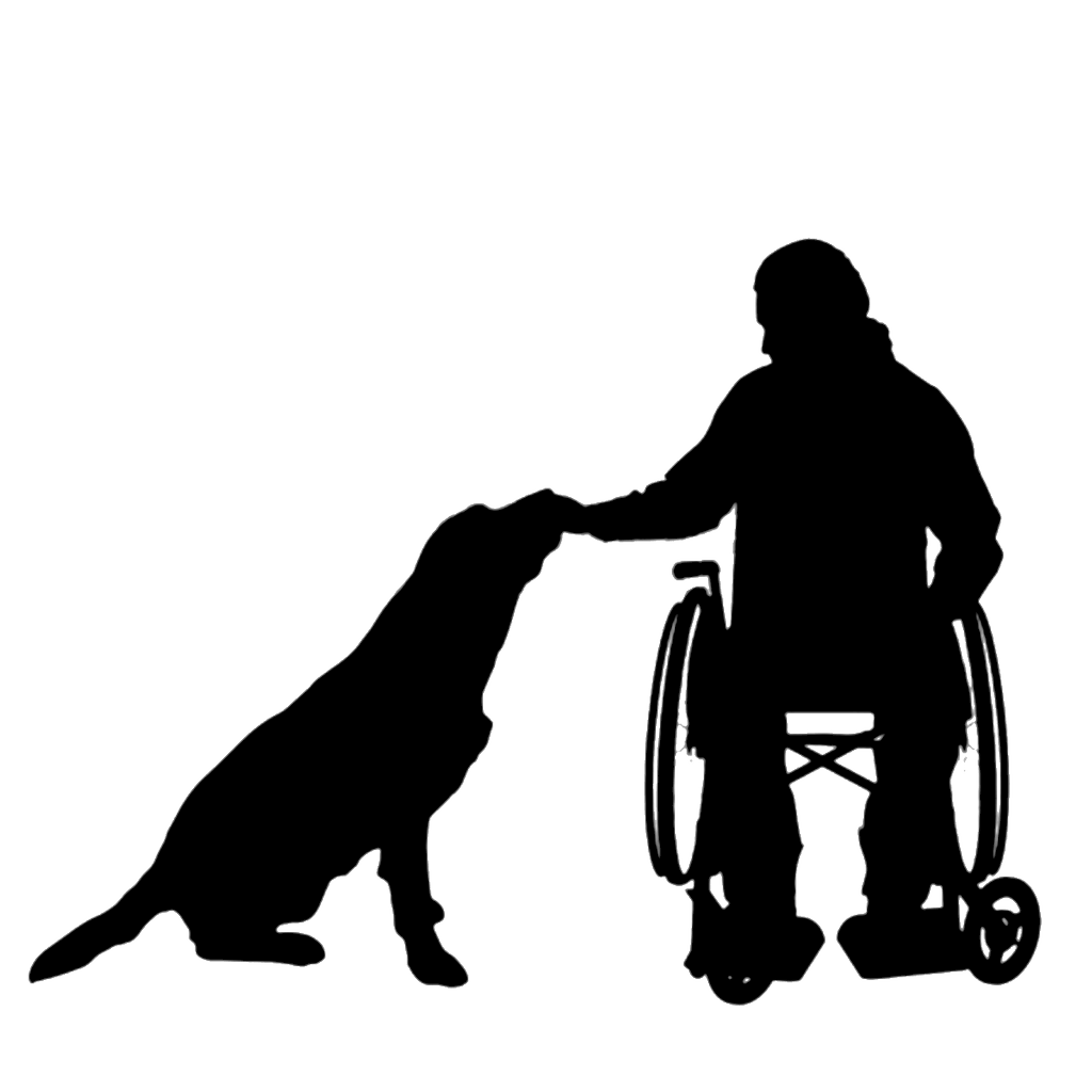Service dog beside wheelchair user black silhouette Transparent Background PNG Image