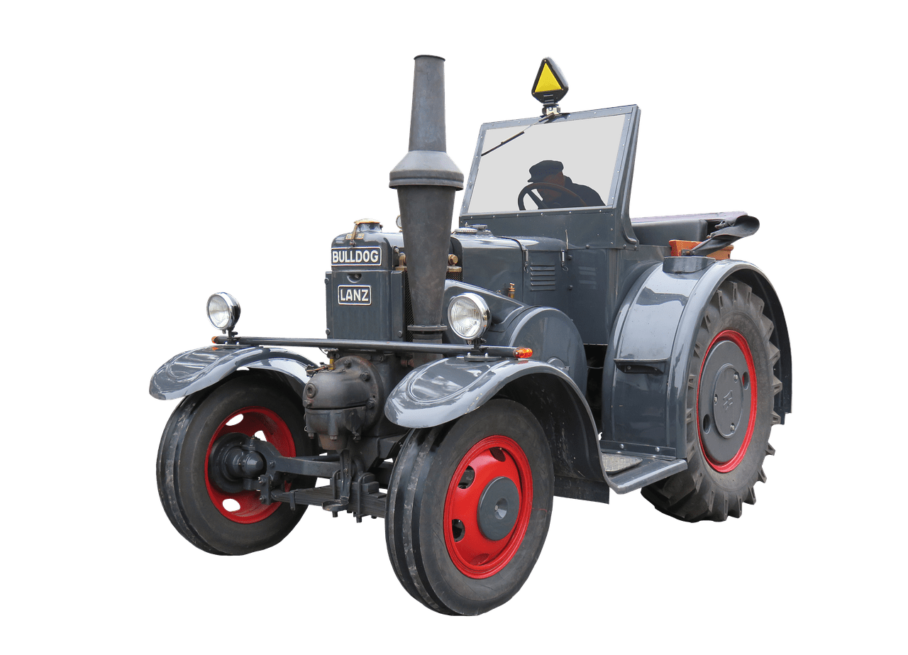 Antique Gray Agricultural Tractor With Red Wheels Isolated Transparent Background PNG Image