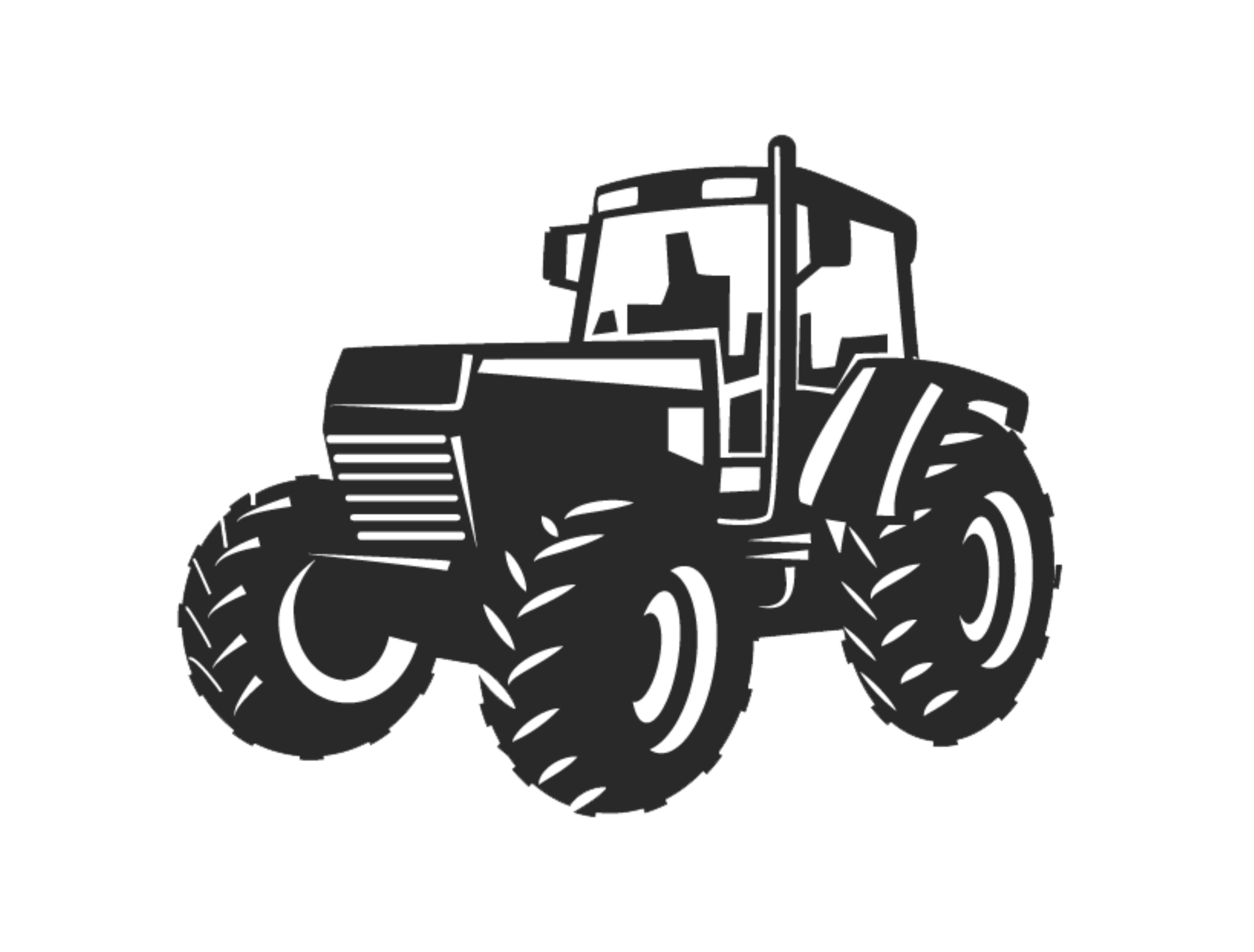 Black And White Farm Tractor Detailed Line Art Illustration Transparent PNG Image