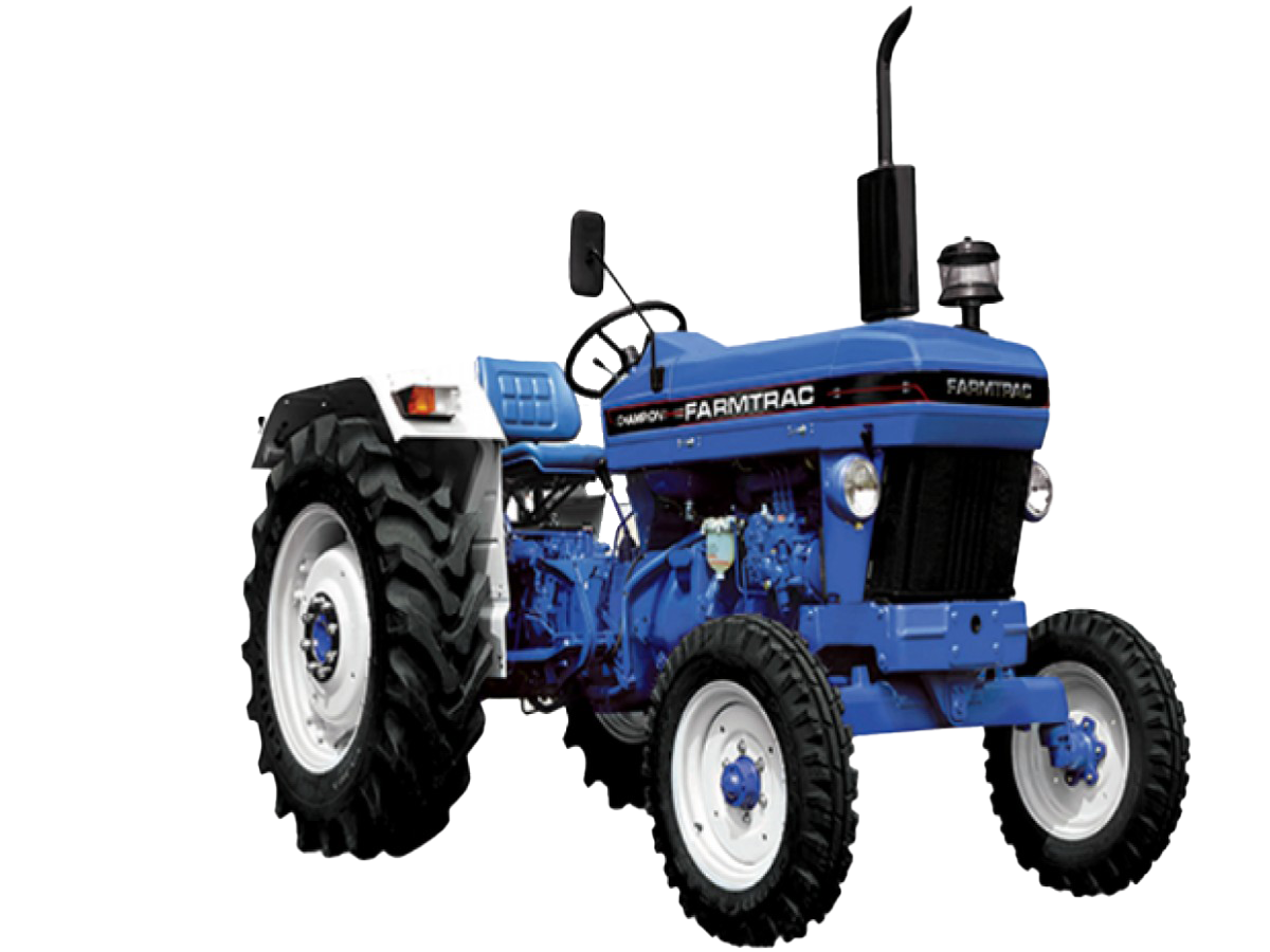 Blue Farm Tractor With Open Driver Seat Front View Isolated Transparent Background PNG Image