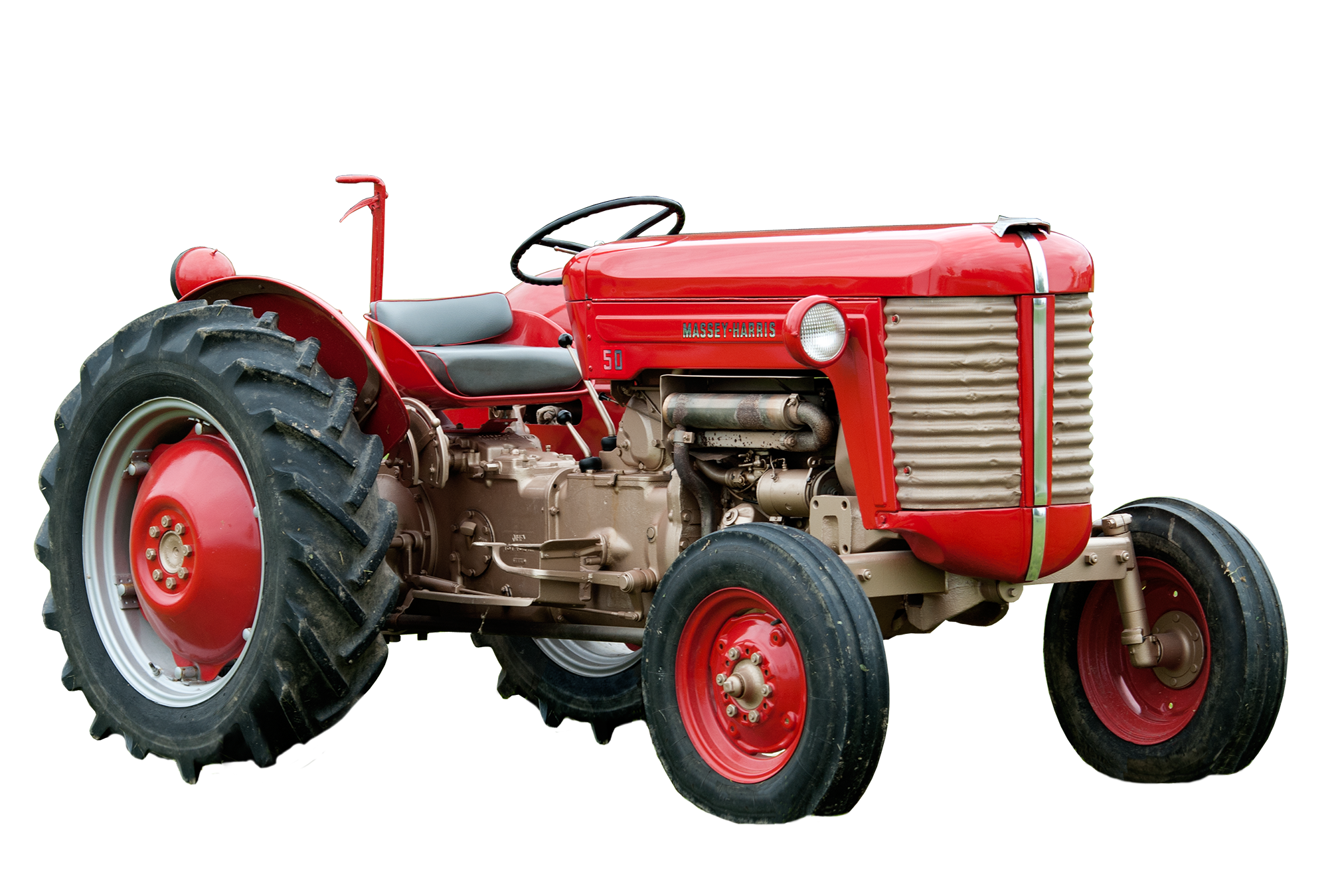Classic Red Agricultural Tractor With Large Rear Wheels Isolated Transparent Background PNG Image
