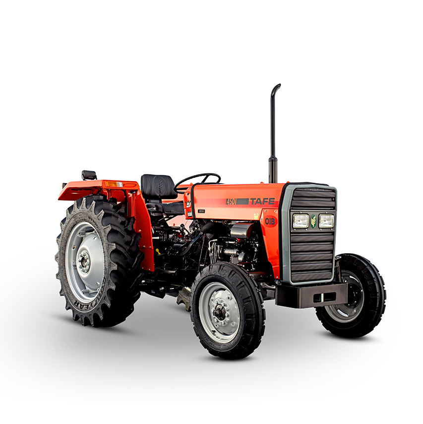 Compact Red Farm Tractor With Exhaust Pipe Side View Isolated Transparent Background PNG Image