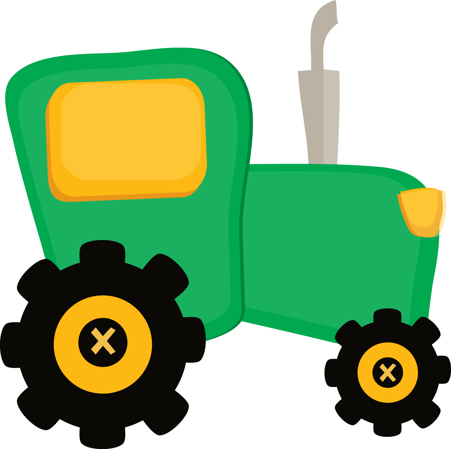 Cute Green Tractor With Yellow Window Cartoon Illustration Transparent PNG Image