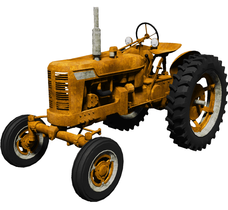 Golden Yellow Antique Agricultural Tractor Front Angle View Isolated Transparent Background PNG Image