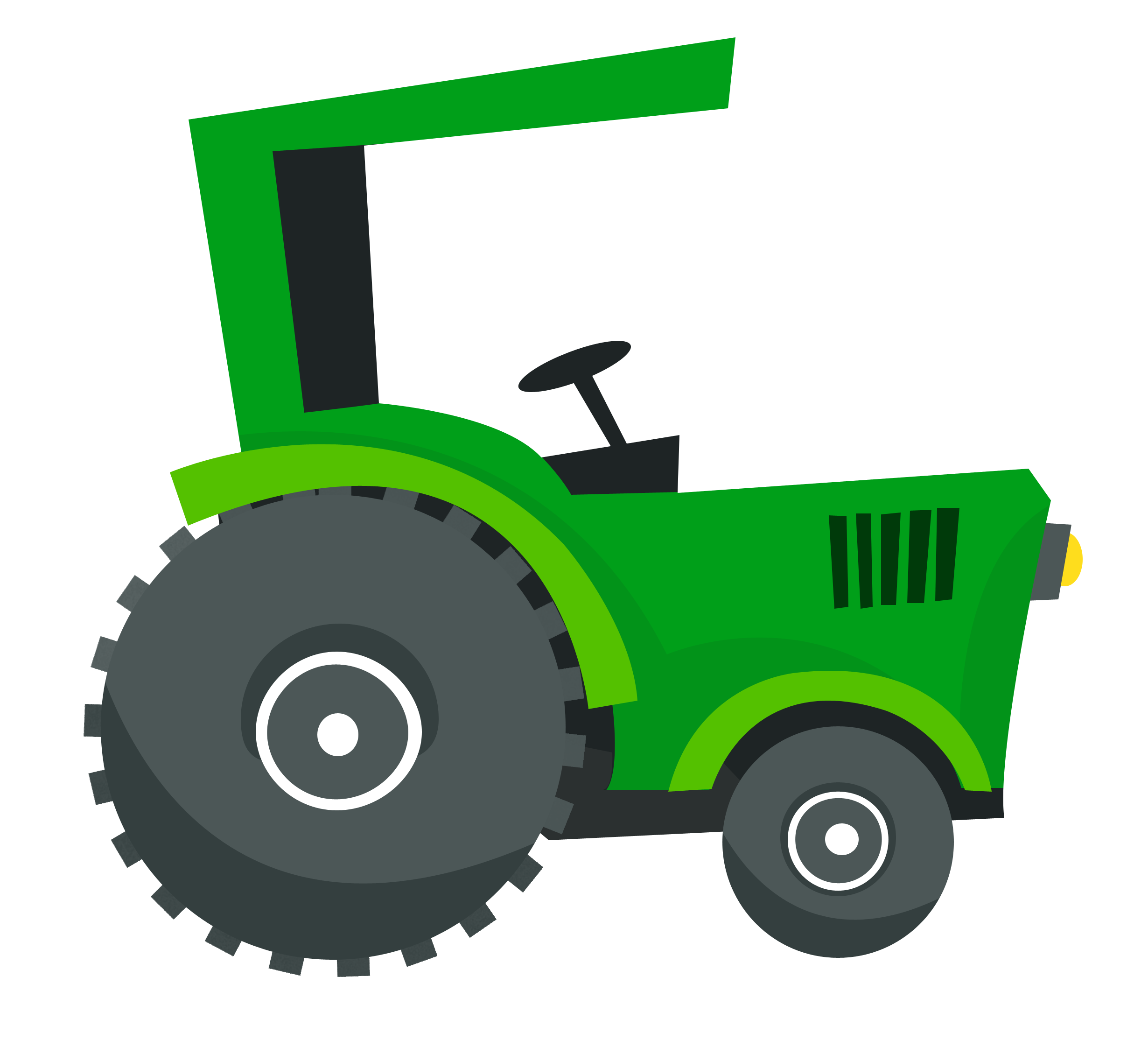 Green Farm Tractor Side View Cartoon Illustration Transparent PNG Image