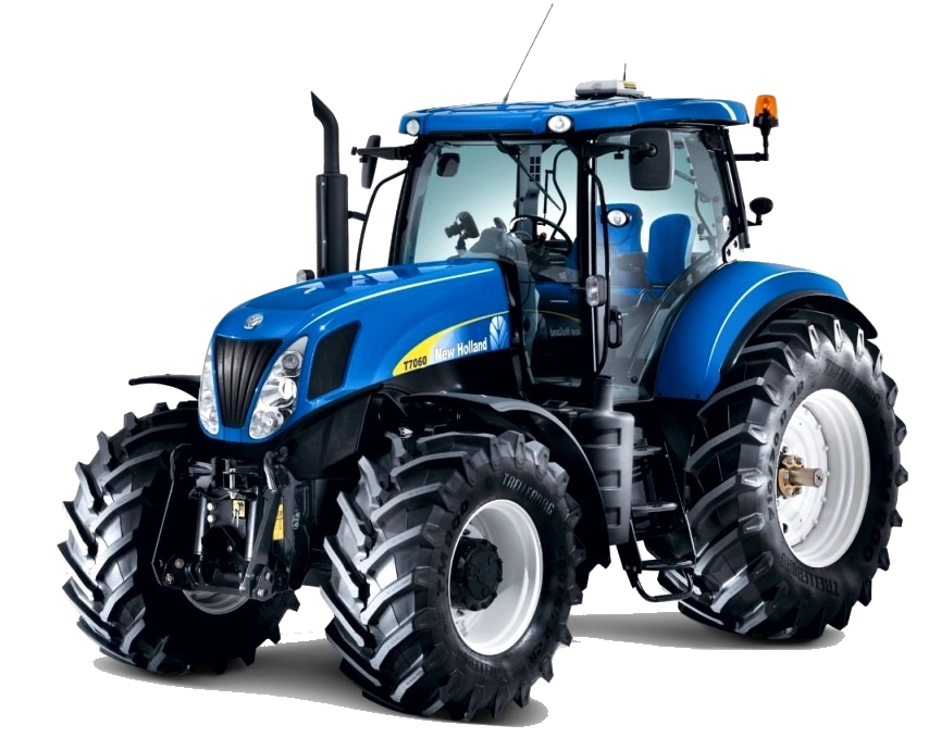Modern Blue Agricultural Tractor With Enclosed Cabin Isolated Transparent Background PNG Image