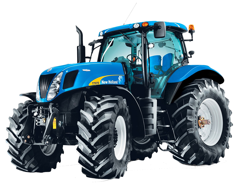 Modern Blue Farm Tractor With Large Tires Front Angle View Isolated Transparent Background PNG Image