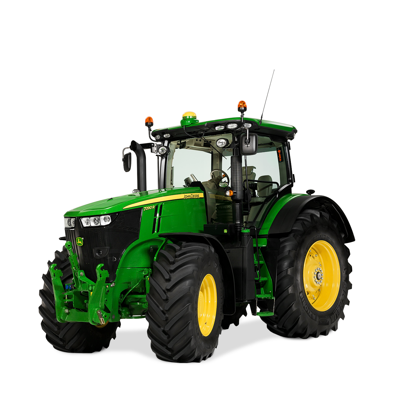 Modern Green Farm Tractor With Yellow Wheels Front View Isolated Transparent Background PNG Image