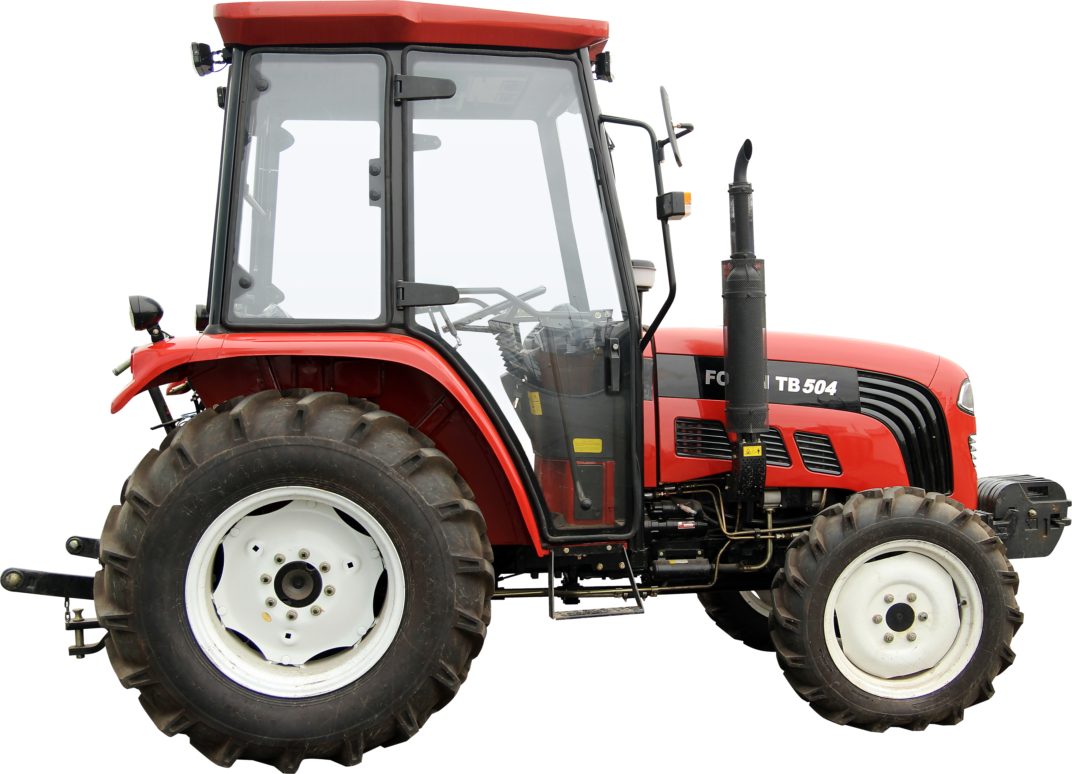 Red Agricultural Tractor With Enclosed Cabin Side View Isolated Transparent Background PNG Image