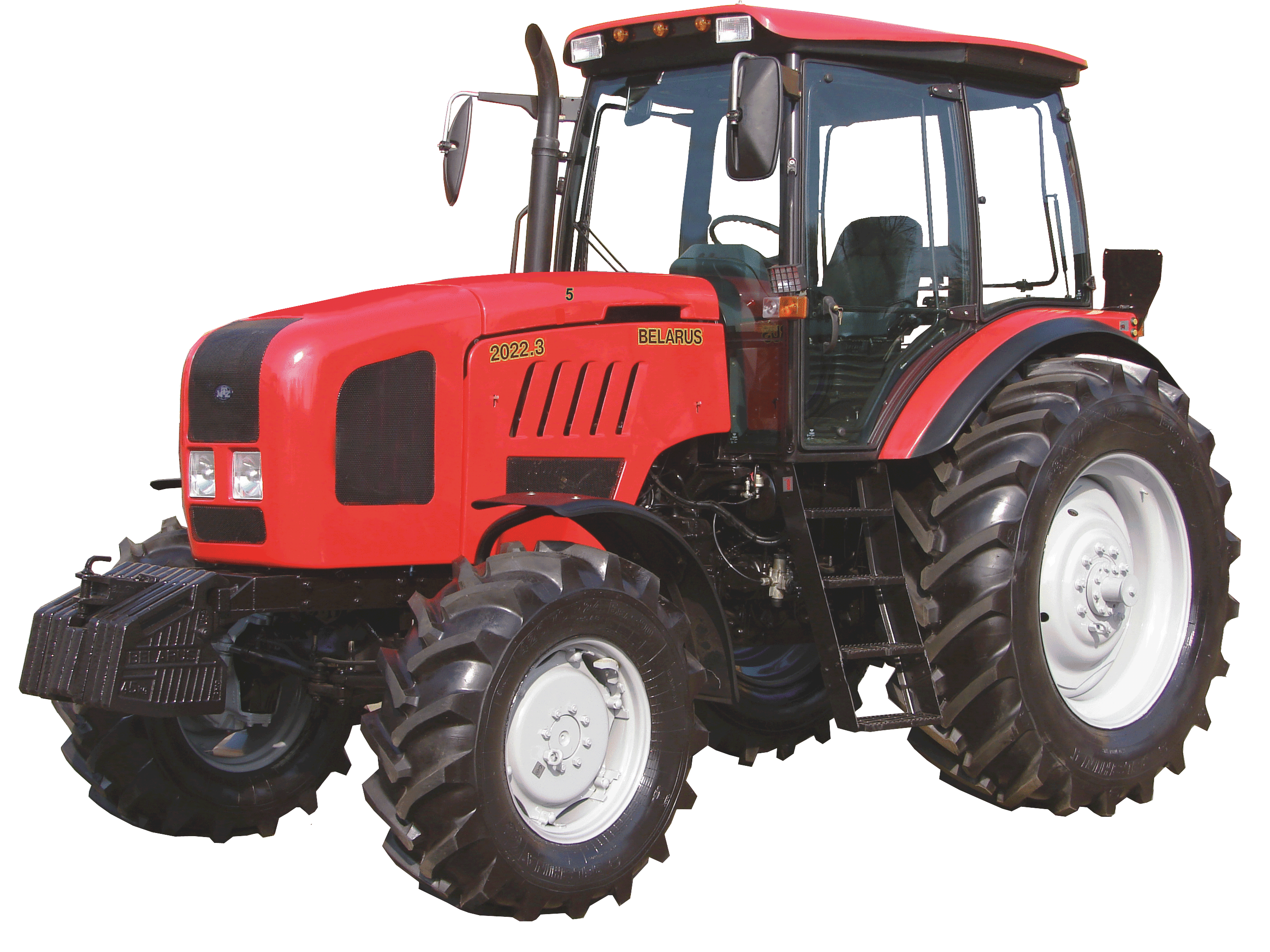Red Farm Tractor With Enclosed Cabin Front Angle View Isolated Transparent Background PNG Image