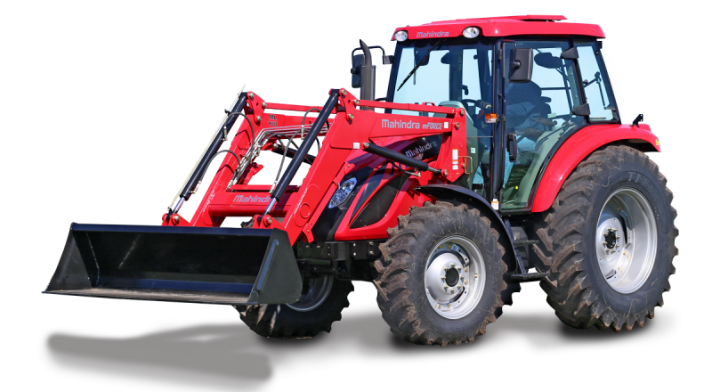 Red Tractor With Front Loader Bucket Side View Isolated Transparent Background PNG Image