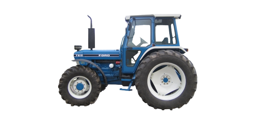 Small Blue Farm Tractor With Cabin Side View Isolated Transparent Background PNG Image